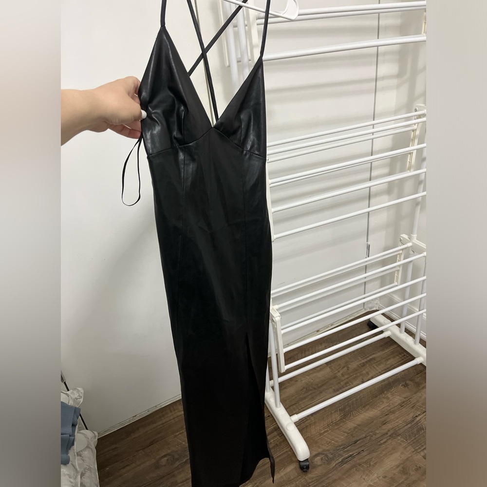 Brand new Zara spaghetti strap leather dress.
